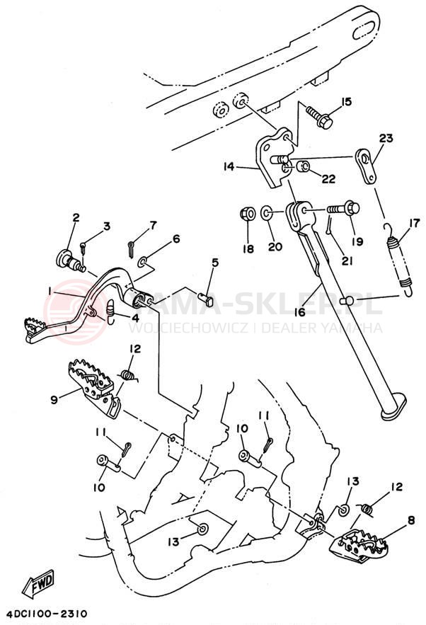 Schemat "Stopka postojowa i podnóżki" do Yamaha WR250ZH