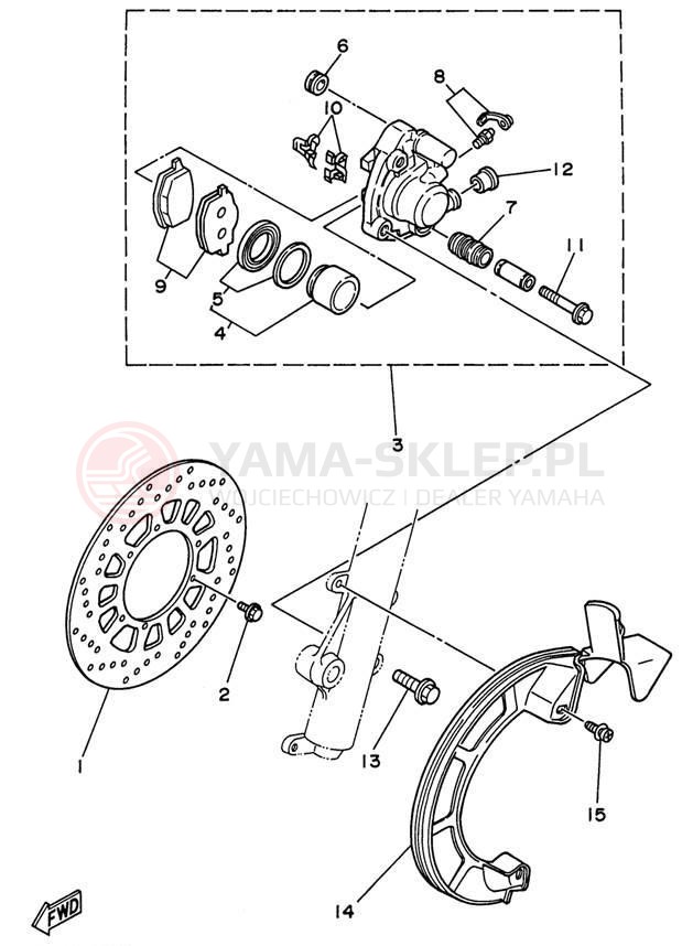 Schemat "Zacisk hamulcowy + tarcza przód" do Yamaha SEROW XT225HC/XT225H