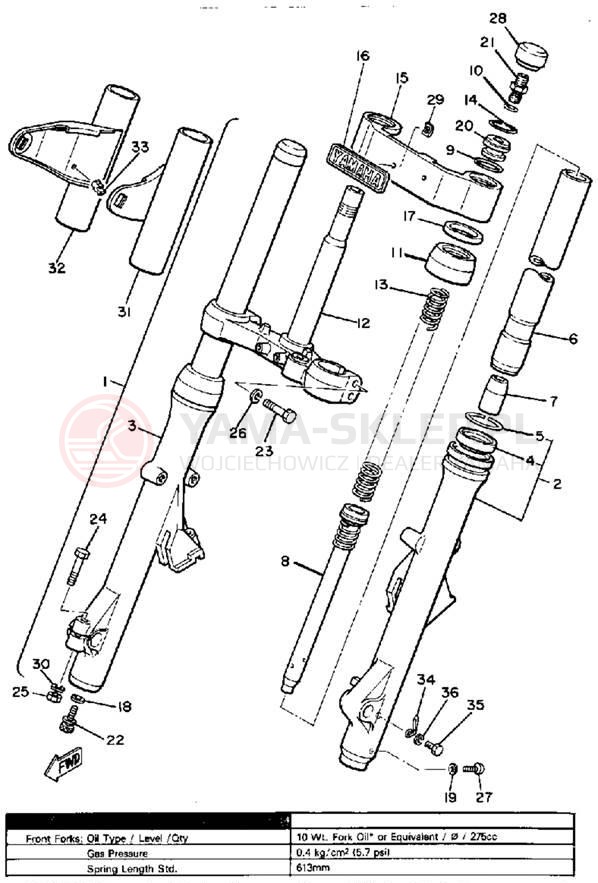 Schemat "Amortyzatory przód" do Yamaha XS850SG