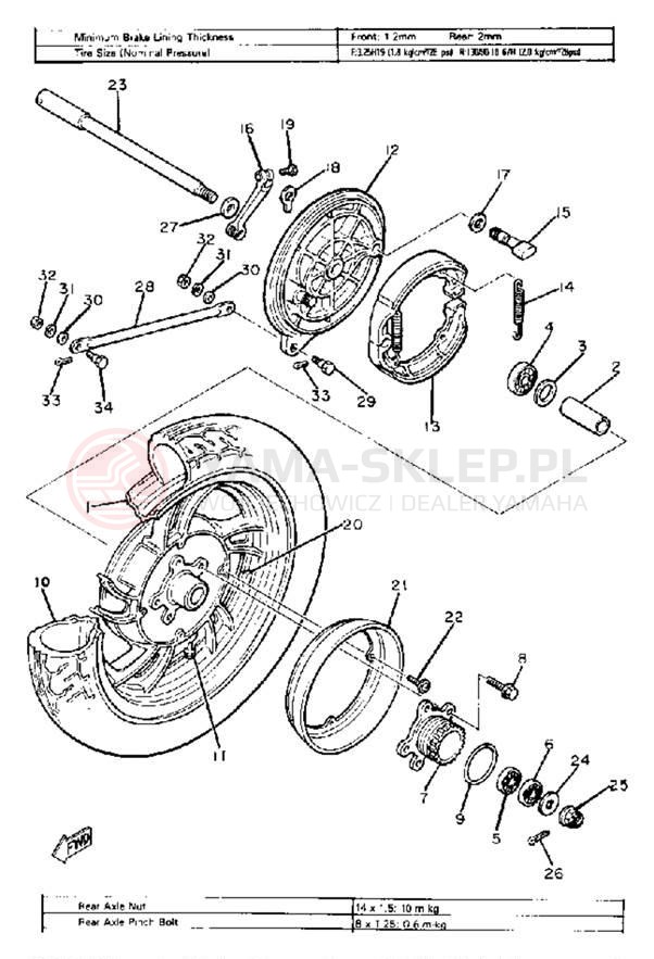 Schemat "Koło tył" do Yamaha XJ650 XJ650G