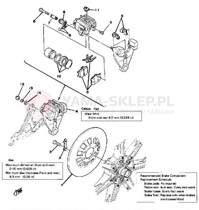 Schemat "Zacisk hamulcowy tylny" do Yamaha XS1100F