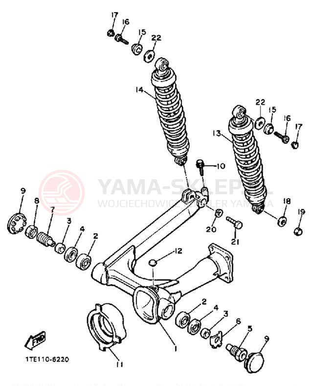 Schemat "wahacz, zawieszenie tył" do Yamaha VIRAGO 1100 XV1100TC/XV1100T