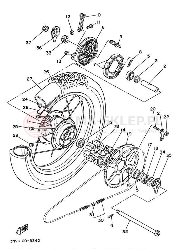 Schemat "Koło tył" do Yamaha XT350J/XT350JC