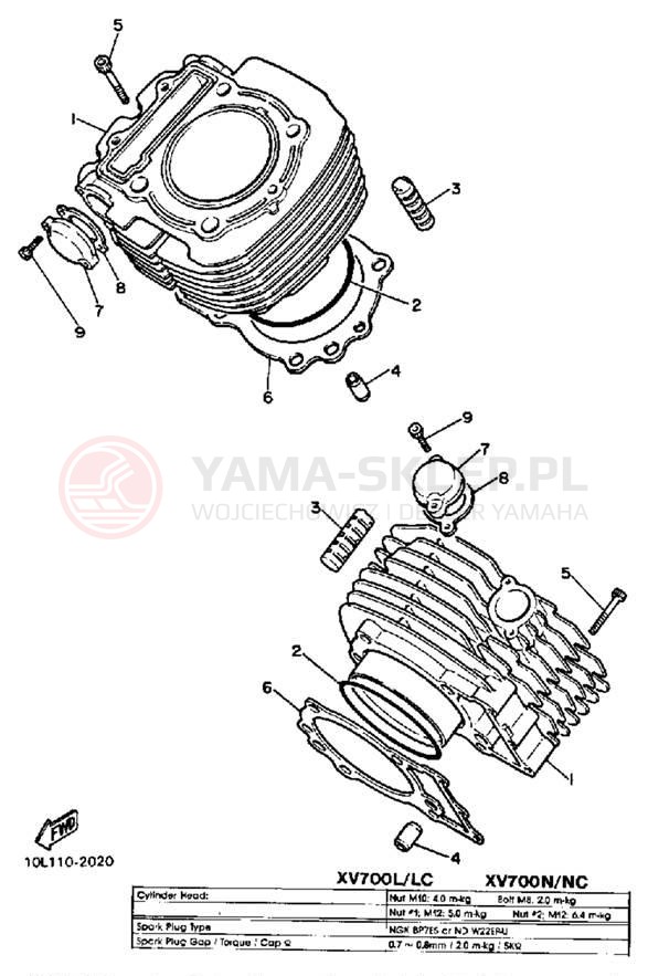 Schemat "cylinder" do Yamaha VIRAGO 700 XV700L/XV700LC