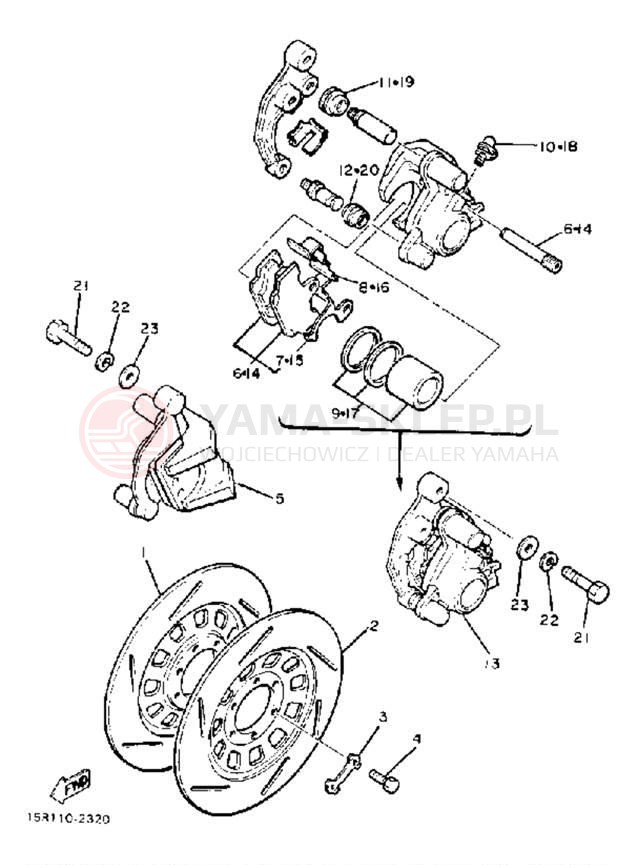 Schemat "Zacisk hamulcowy + tarcza przód" do Yamaha XJ750MK