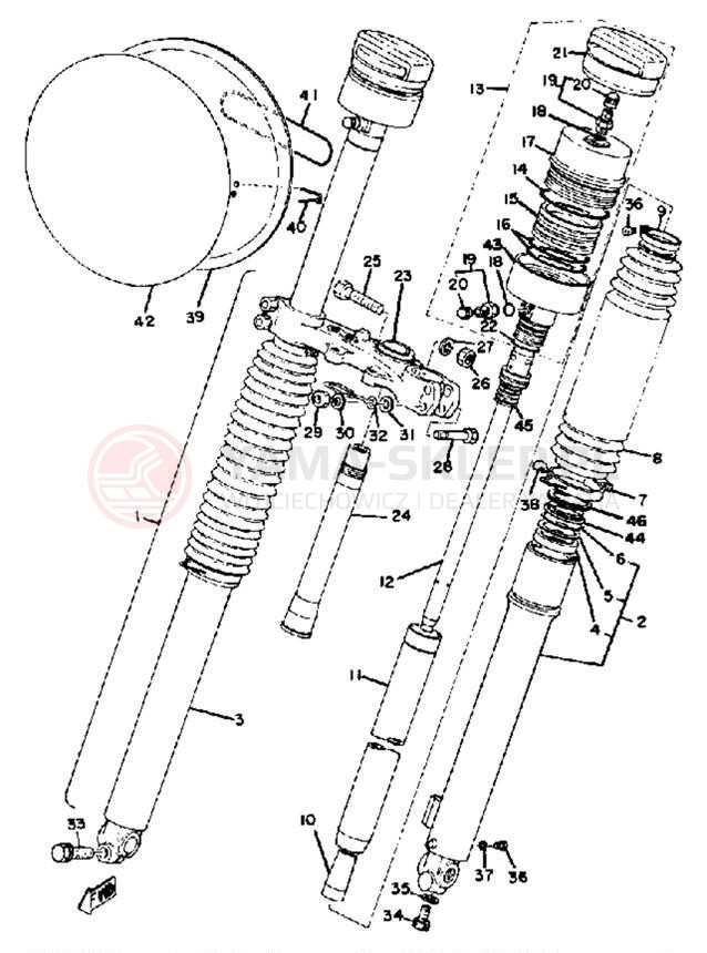 Schemat "Amortyzatory przód" do Yamaha YZ400D