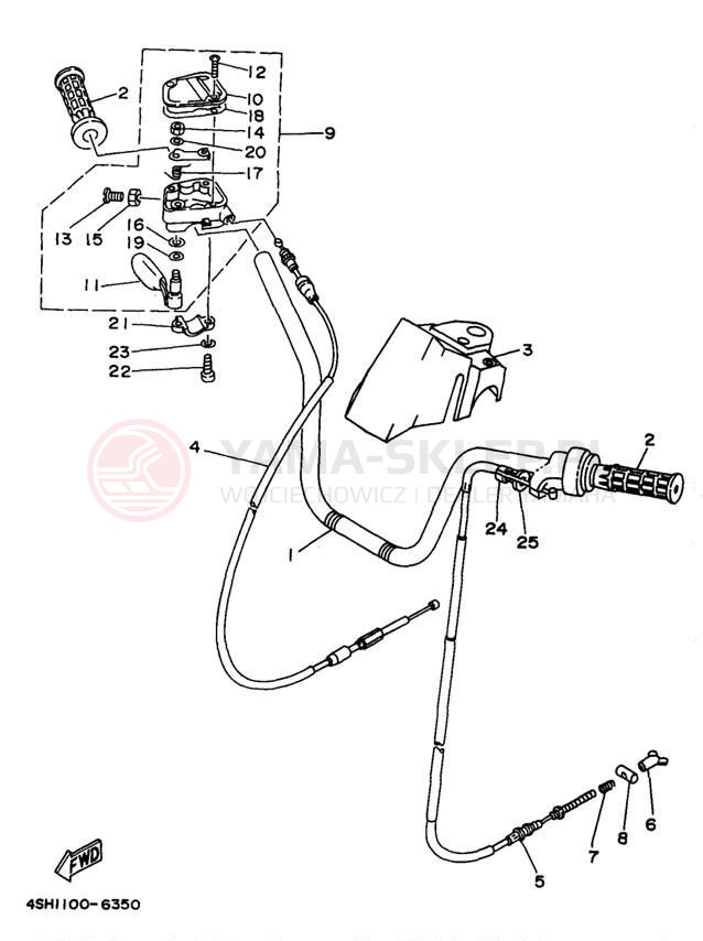Schemat "Kierownica i osprzęt" do Yamaha KODIAK 4WD YFM400FWK