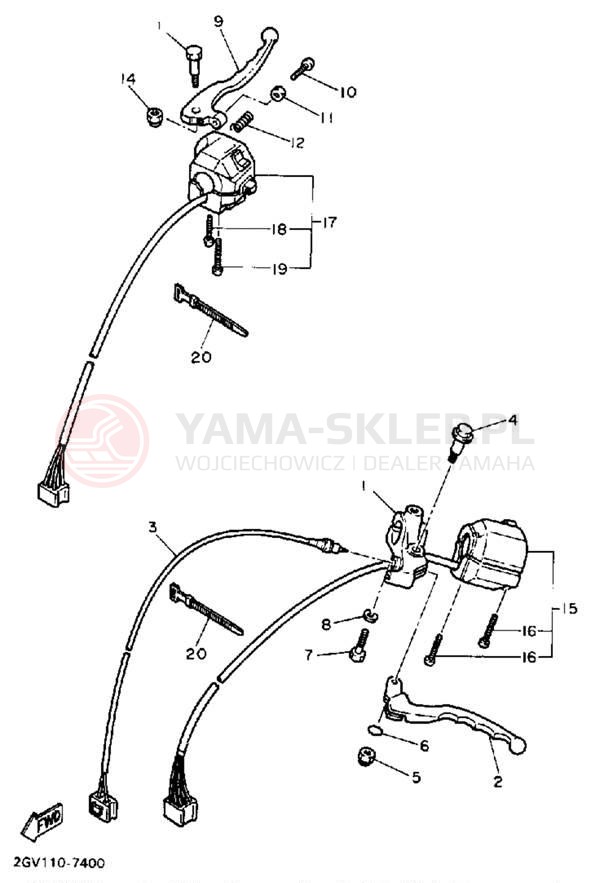 Schemat "Kierownica i osprzęt" do Yamaha VIRAGO 535 XV535A/XV535AC
