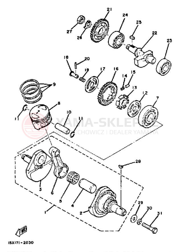 Schemat "Wał korbowy, tłok" do Yamaha XT200J