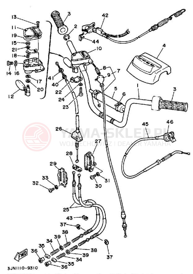 Schemat "Kierownica i osprzęt" do Yamaha PRO-4 PRO HAULER YFU1W