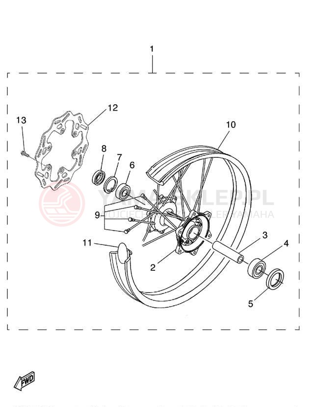Schemat "Koło tył" do Yamaha YZ125 YZ125L1