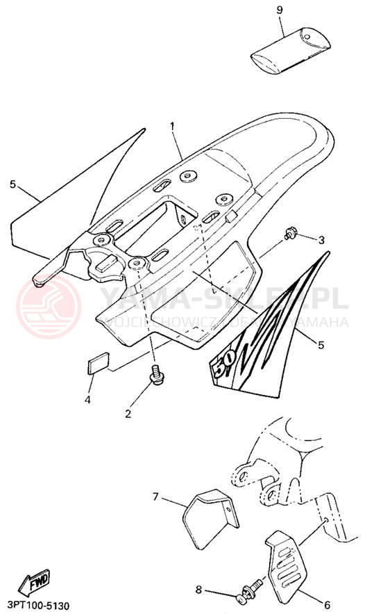 Schemat "Pokrywa boczna" do Yamaha Y-ZINGER PW50G