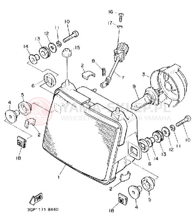 Schemat "Lampa przód" do Yamaha FJ1200A/FJ1200AC