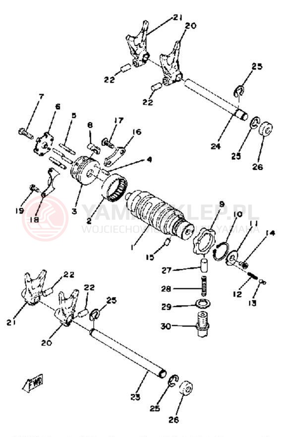 Schemat "Dźwignia zmiany biegów, wałek" do Yamaha XS400_2F