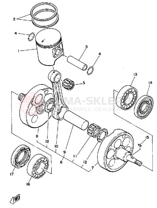 Schemat "Wał korbowy, tłok" do Yamaha WR500ZE