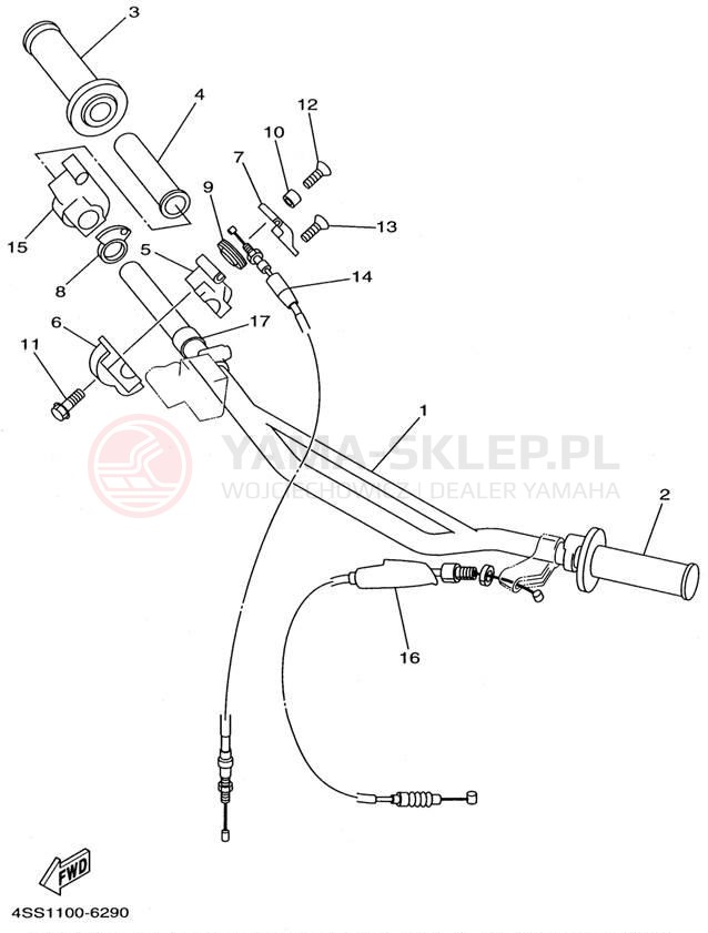 Schemat "Kierownica i osprzęt" do Yamaha YZ125H1