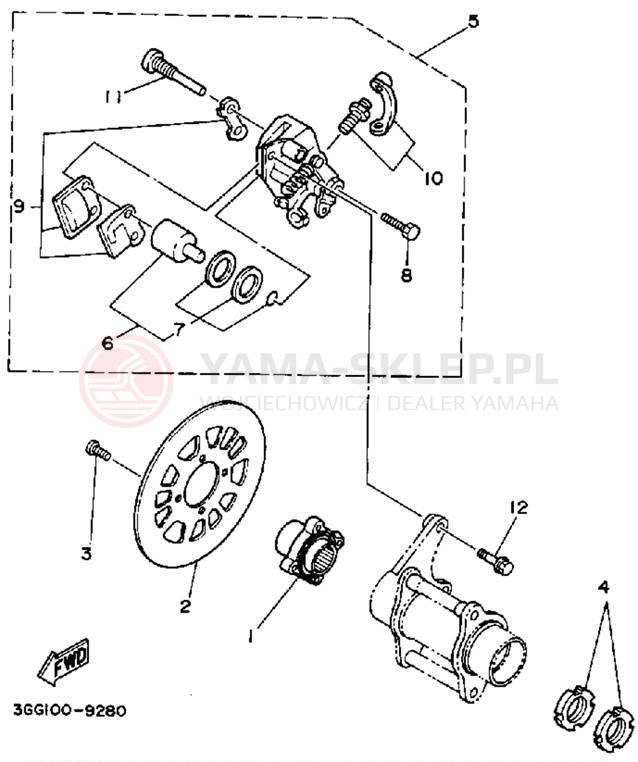 Schemat "Zacisk hamulcowy tylny" do Yamaha BANSHEE YFZ350A