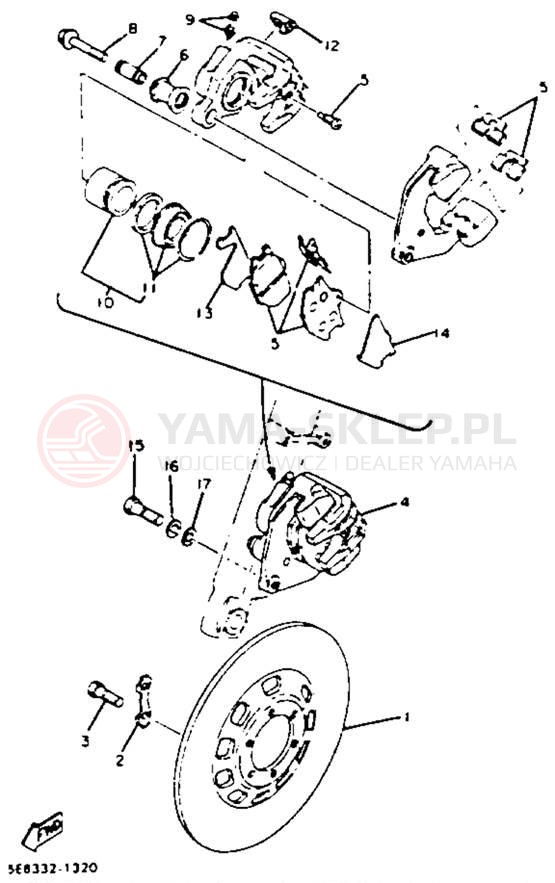 Schemat "Zacisk hamulcowy + tarcza przód" do Yamaha XS650SK