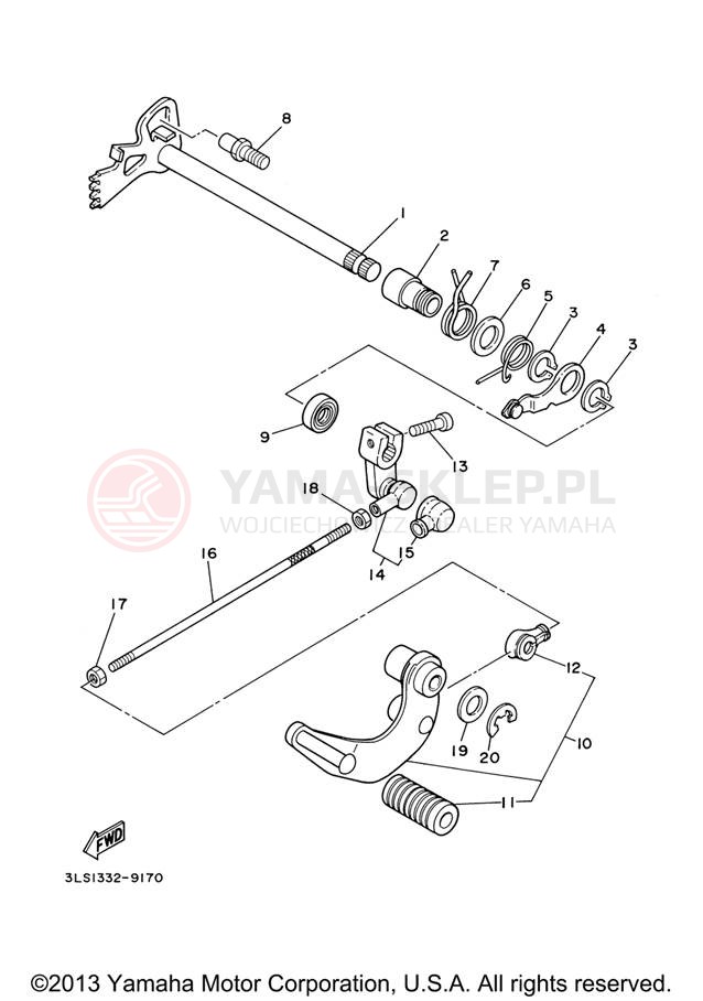Schemat "Dźwignia zmiany biegów, wałek" do Yamaha VIRAGO 250 XV250VC/XV250V