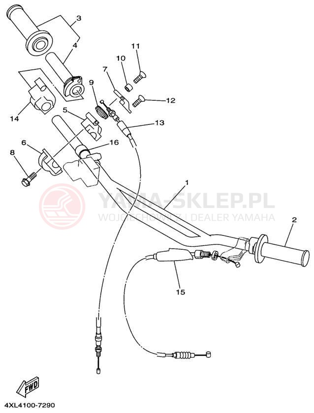 Schemat "Kierownica i osprzęt" do Yamaha YZ125 YZ125J1