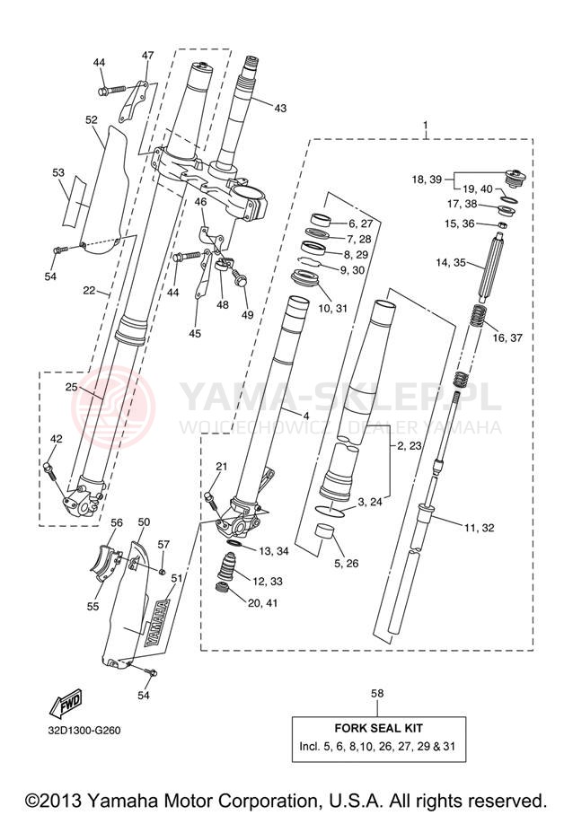 Schemat "Amortyzatory przód" do Yamaha WR250X WR25XXL/WR25XXCL