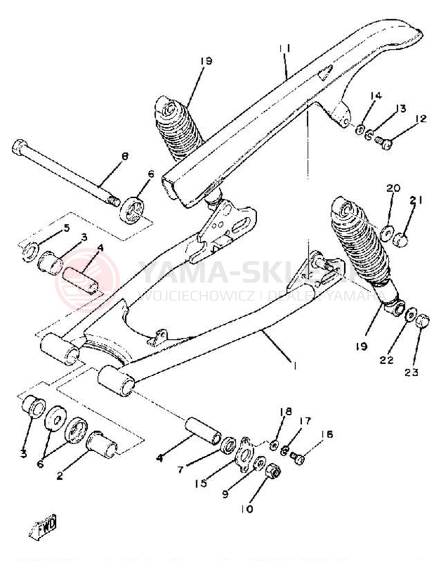 Schemat "wahacz, zawieszenie tył" do Yamaha SR250J
