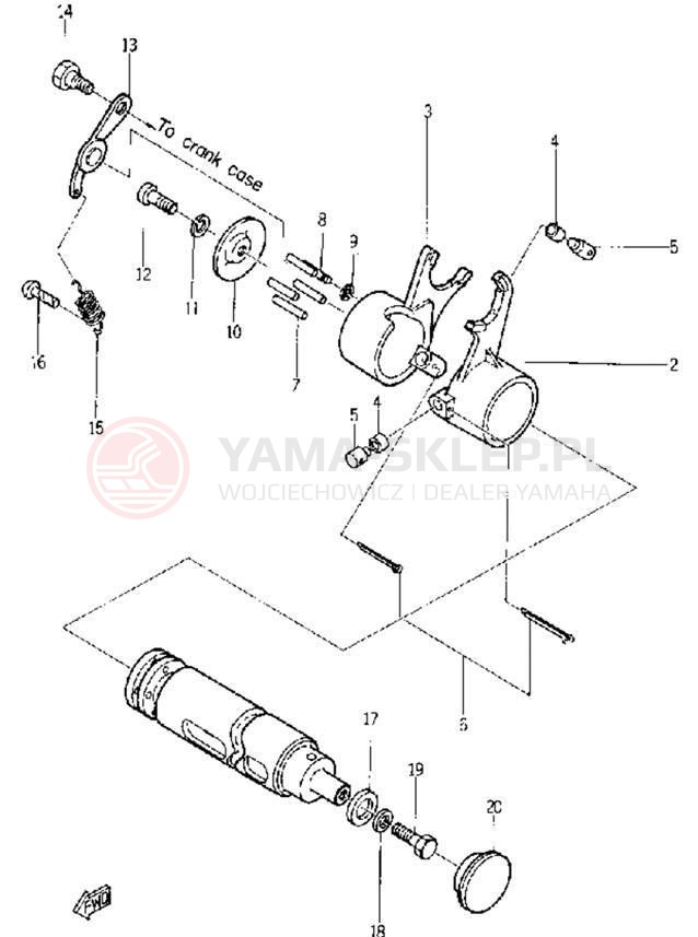 Schemat "Dźwignia zmiany biegów, wałek" do Yamaha YL1