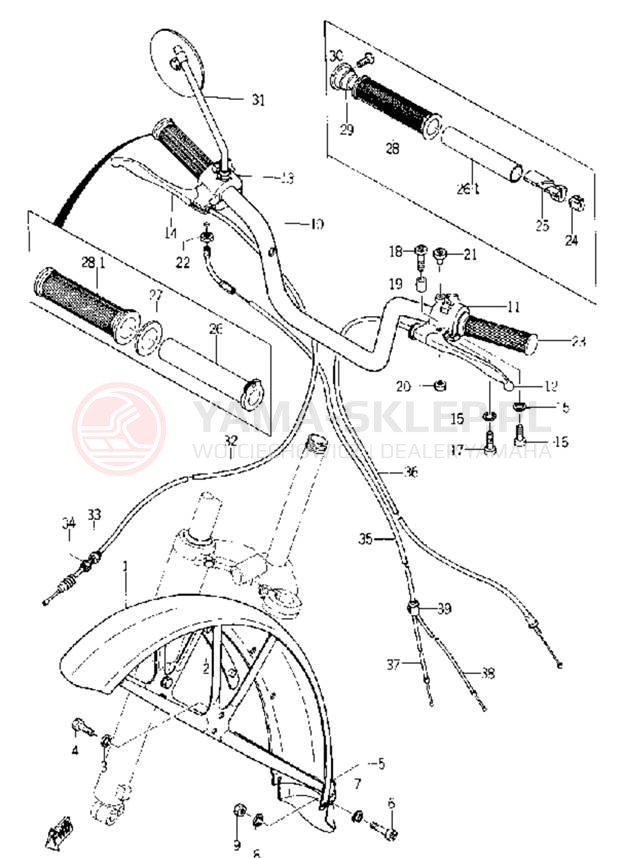 Schemat "Kierownica - przedni błotnik" do Yamaha YL1E