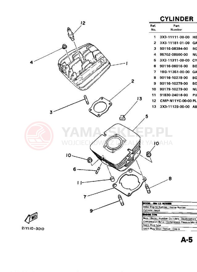 Schemat "cylinder" do Yamaha YT125N
