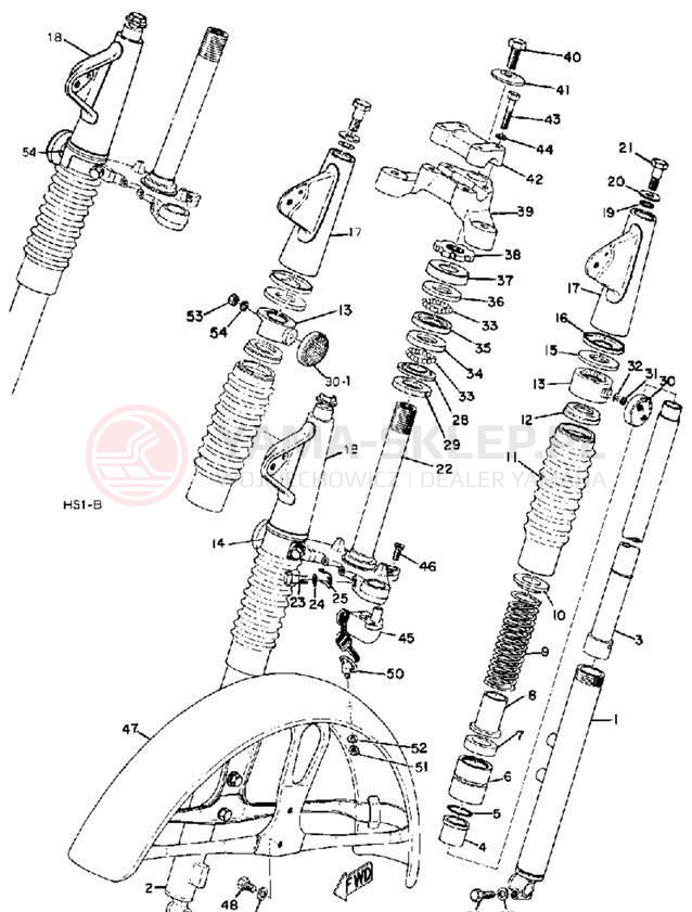 Schemat "Amortyzatory przód, błotnik" do Yamaha HS1