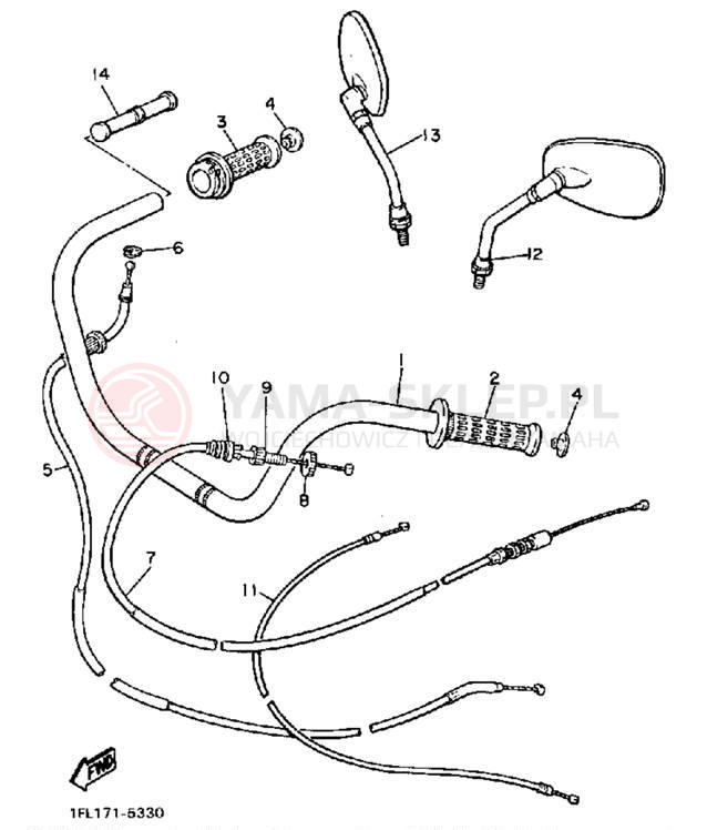 Schemat "Kierownica i osprzęt" do Yamaha MAXIM XJ700N/XJ700NC