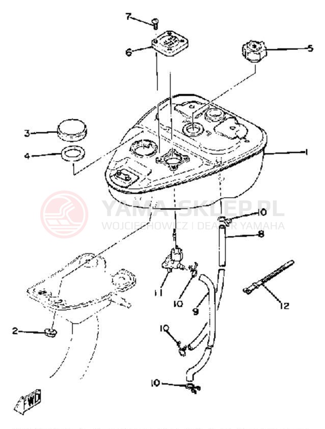 Schemat "Zbiornik paliwa, zbiornik oleju" do Yamaha QT50G