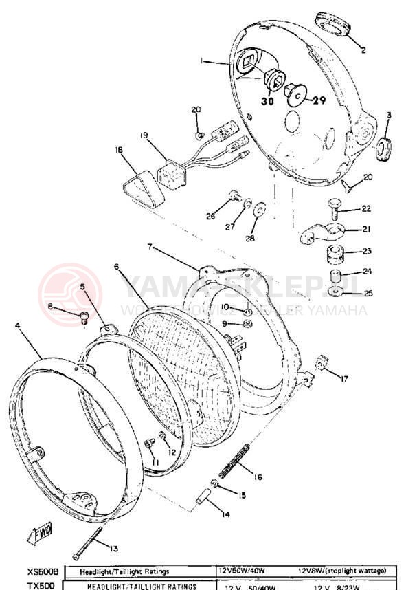 Schemat "Lampa przód" do Yamaha TX500