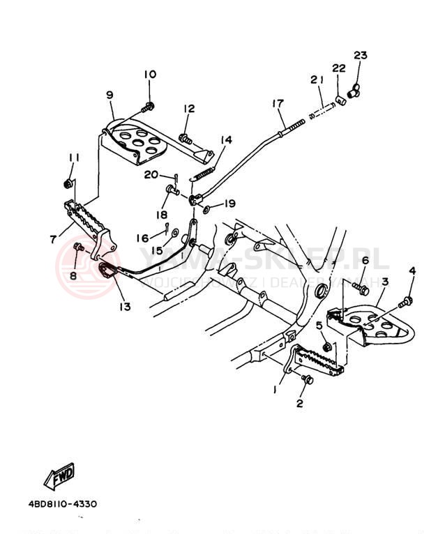 Schemat "Stopka postojowa i podnóżki" do Yamaha TIMBERWOLF 4WD YFB250FWJ