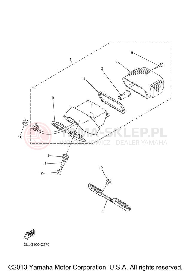 Schemat "lampa tył" do Yamaha V STAR 250 XV250XR/XV250XCR