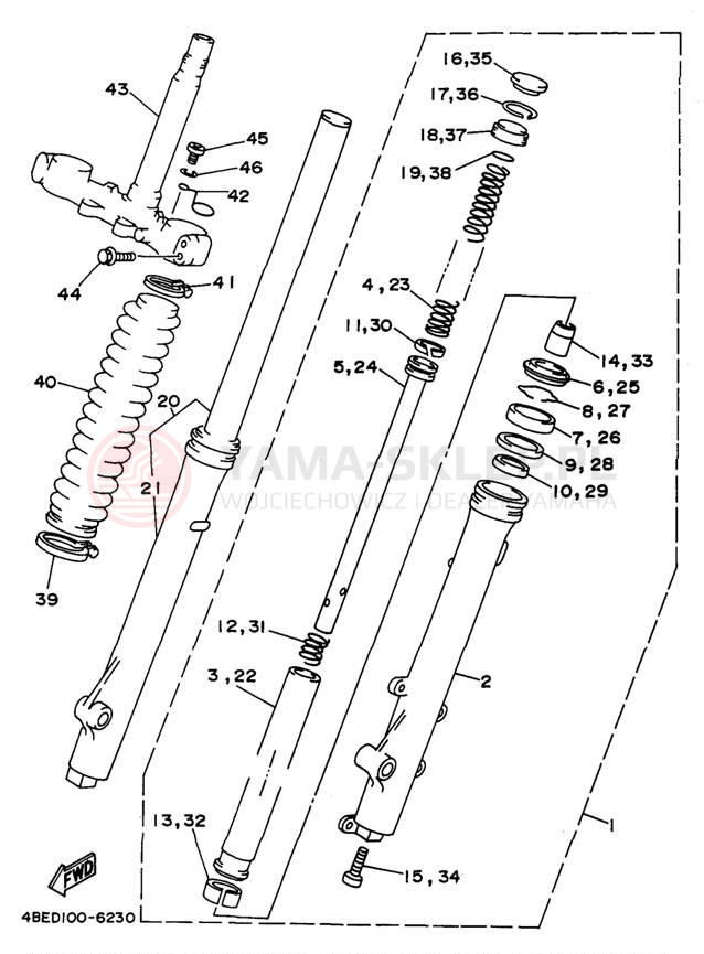 Schemat "Amortyzatory przód" do Yamaha SEROW XT225K/XT225KC