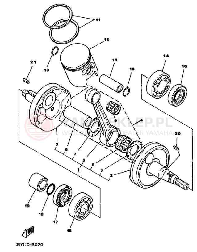 Schemat "Wał korbowy, tłok" do Yamaha YT125K