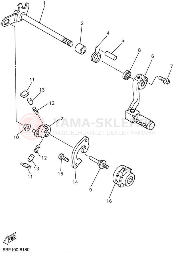 Schemat "Dźwignia zmiany biegów, wałek" do Yamaha WR400F WR400FL