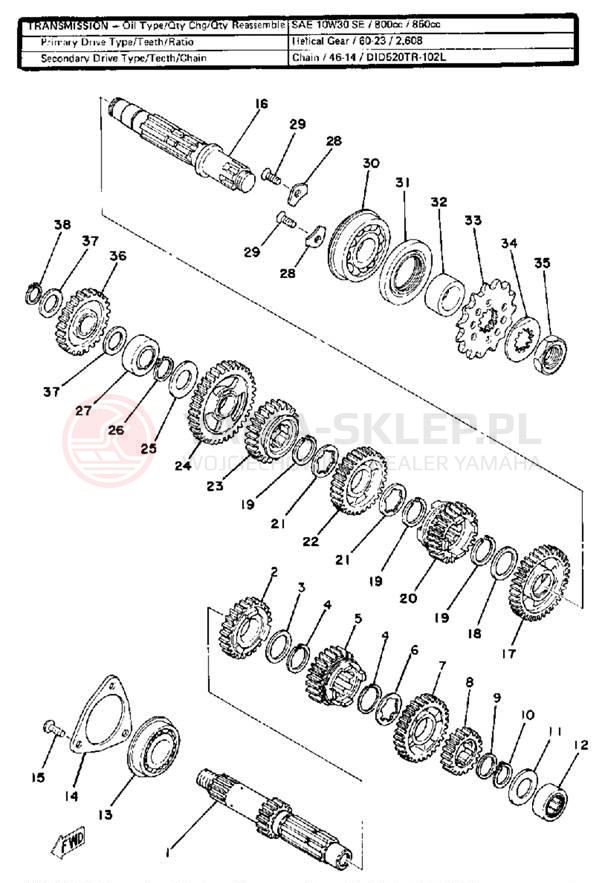 Schemat "Skrzynia biegów " do Yamaha IT400F