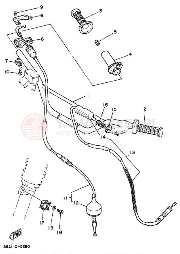Schemat "Kierownica i osprzęt" do Yamaha YZ250N