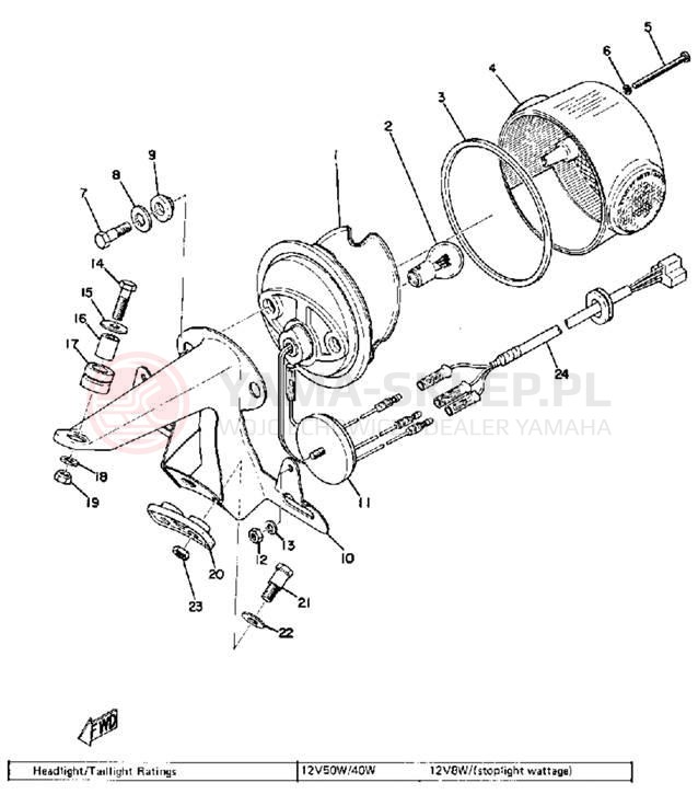 Schemat "Oświetlenie tył" do Yamaha TX500A