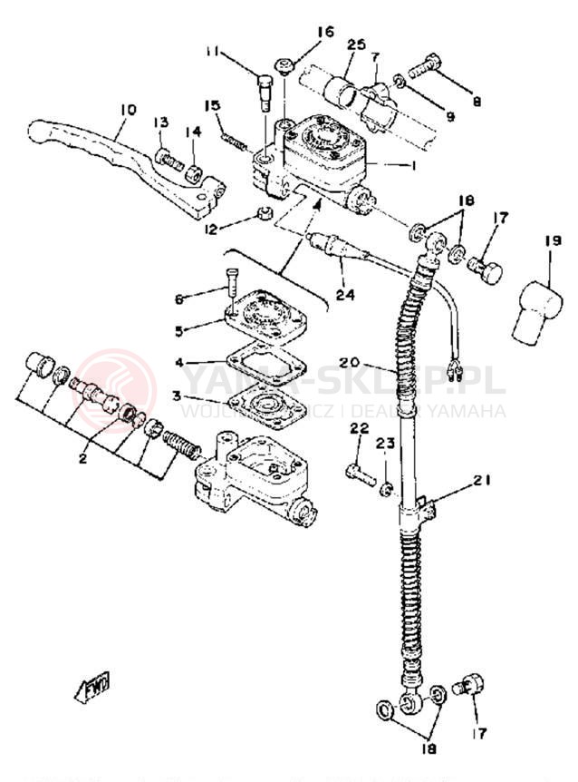 Schemat "Pompa hamulcowa przednia, przewód" do Yamaha RD400F