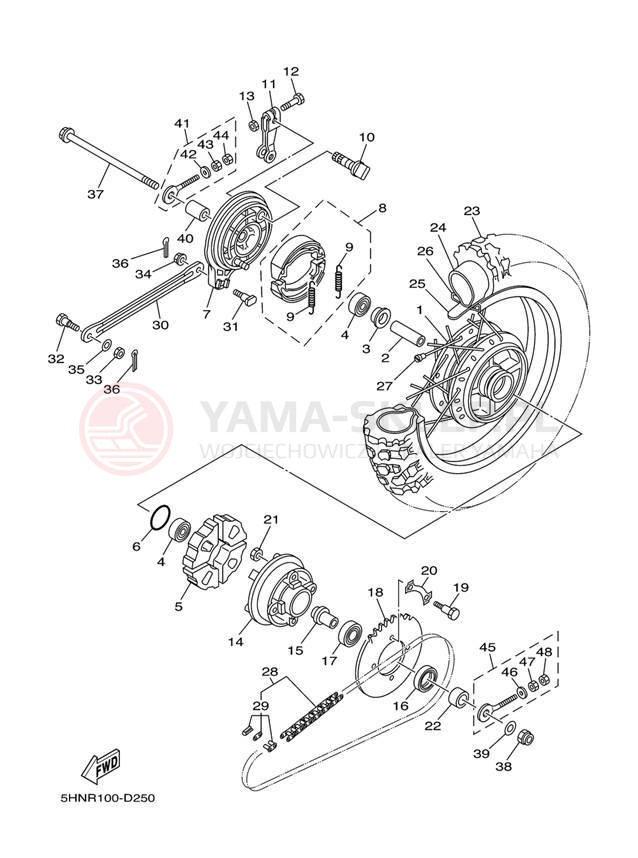 Schemat "Koło tył" do Yamaha TT-R90E TTR90ET