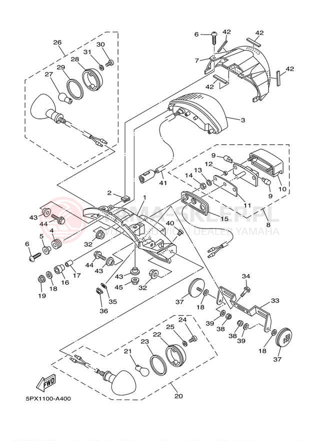 Schemat "lampa tył" do Yamaha XV17PCP/XV17PCPC
