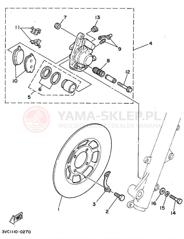 Schemat "Zacisk hamulcowy + tarcza przód" do Yamaha RT180D