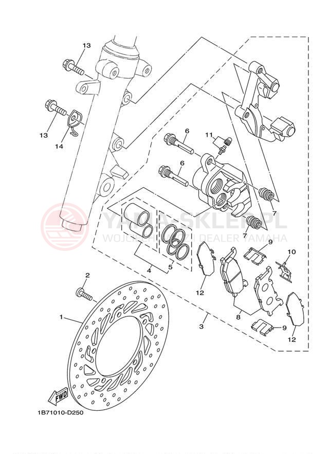 Schemat "Zacisk hamulcowy + tarcza przód" do Yamaha MORPHOUS CP250W