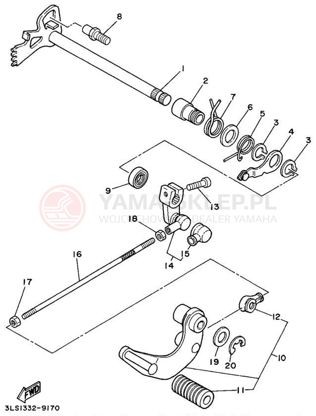Schemat "Dźwignia zmiany biegów, wałek" do Yamaha VIRAGO 250 XV250G/XV250GC