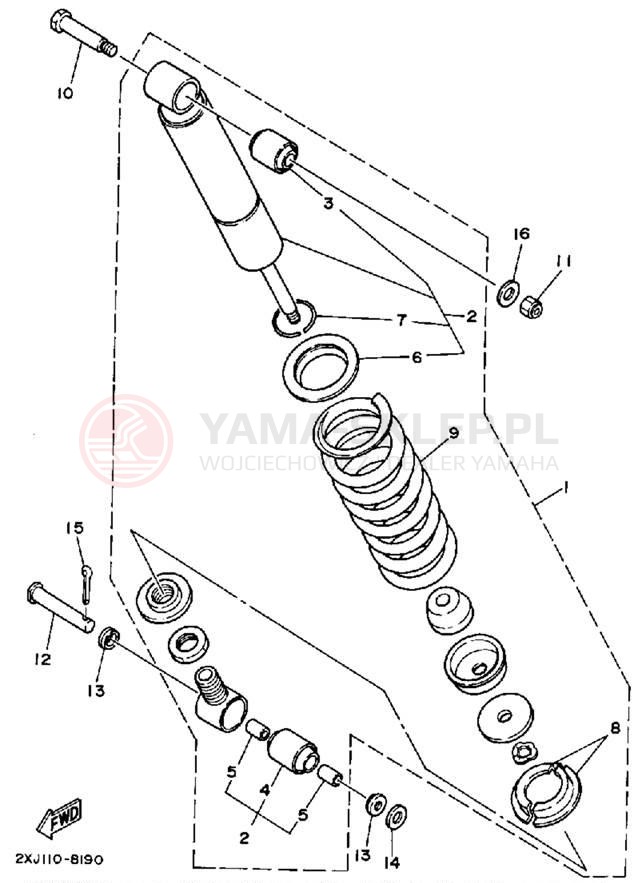 Schemat "zawieszenie tył" do Yamaha BLASTER YFS200B