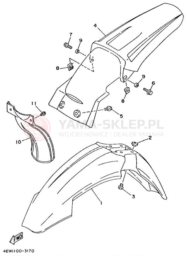 Schemat "błotnik" do Yamaha YZ250E1
