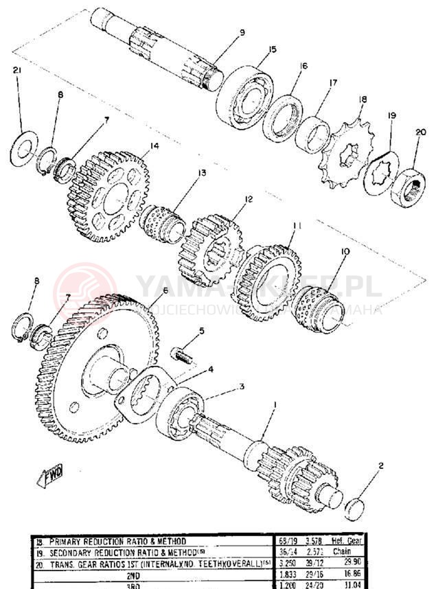 Schemat "Skrzynia biegów " do Yamaha U7E